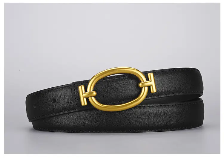 Women's Brown Leather Belt with Gold Buckle 105cm — feature 36