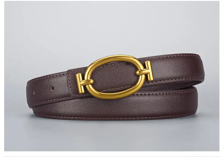 Women's Brown Leather Belt with Gold Buckle 105cm — feature 37