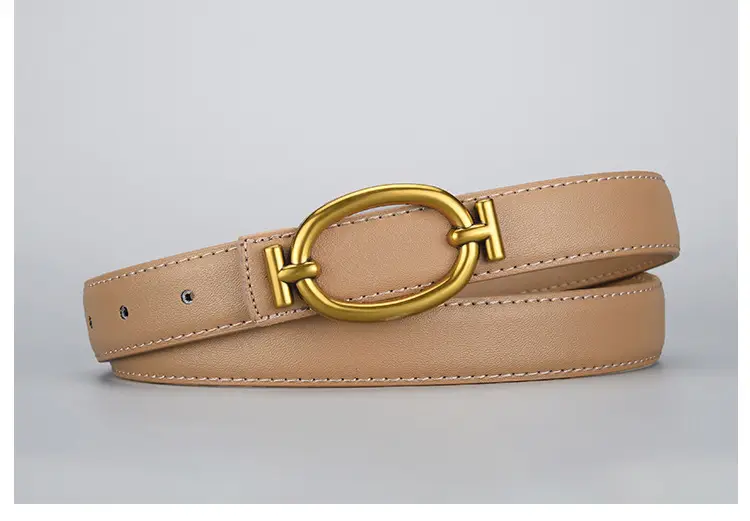 Women's Brown Leather Belt with Gold Buckle 105cm — feature 38