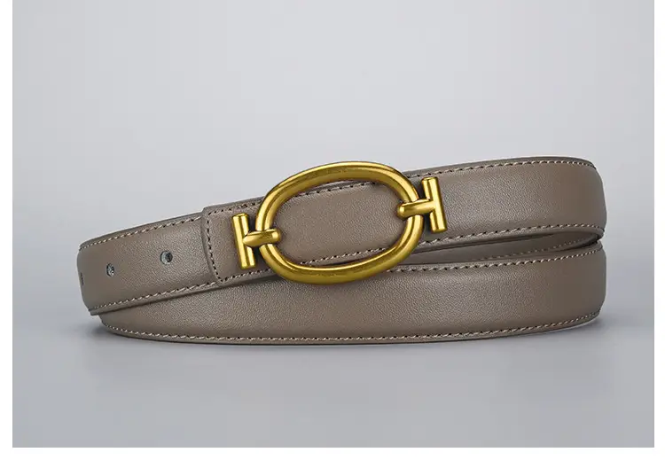 Women's Brown Leather Belt with Gold Buckle 105cm — feature 39