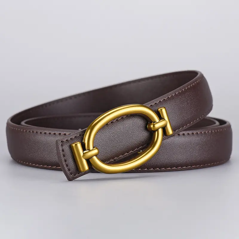 Women's Brown Leather Belt with Gold Buckle 105cm - Image 3