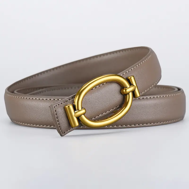 Women's Brown Leather Belt with Gold Buckle 105cm - Image 4