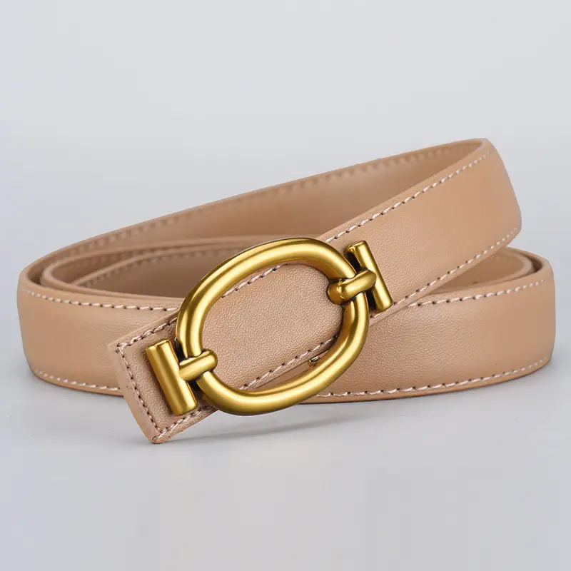 Women's Brown Leather Belt with Gold Buckle 105cm - Image 5