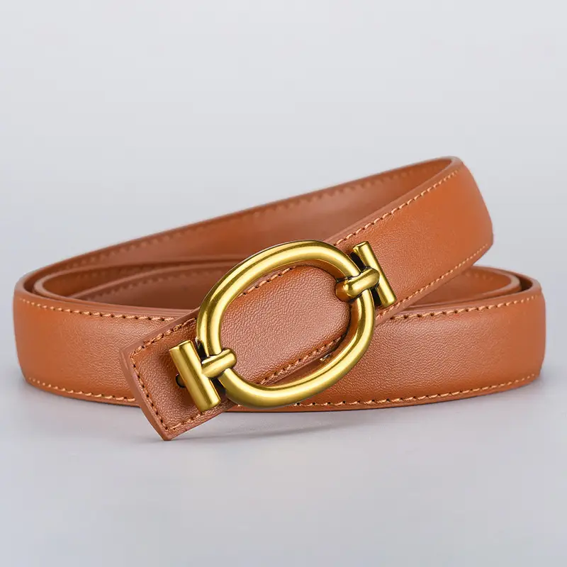 Women's Brown Leather Belt with Gold Buckle 105cm - Image 6