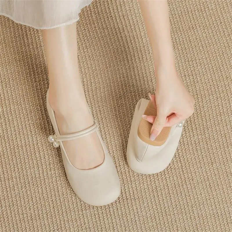 Women's Soft Leather French Mary Jane Shoes White Pearl