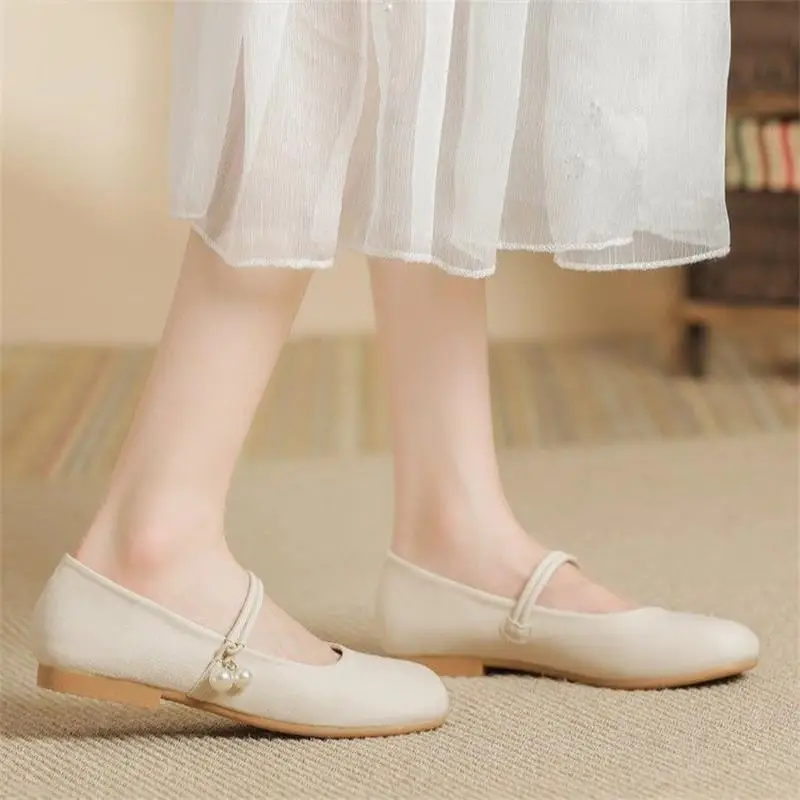 Women's Soft Leather French Mary Jane Shoes White Pearl