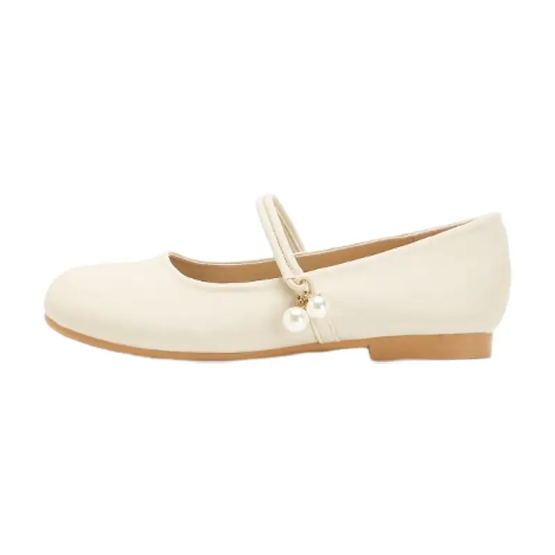 Women's Soft Leather French Mary Jane Shoes White Pearl