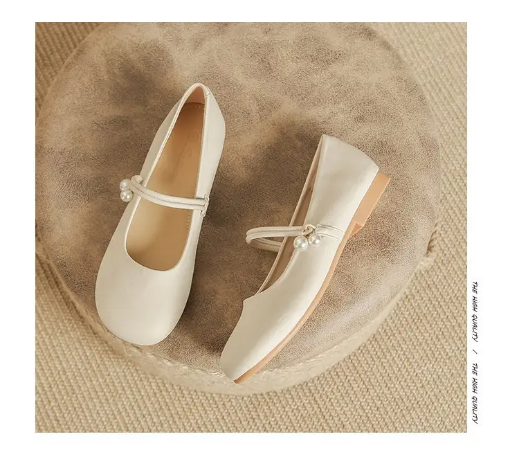 Women's Soft Leather French Mary Jane Shoes White Pearl — feature 12
