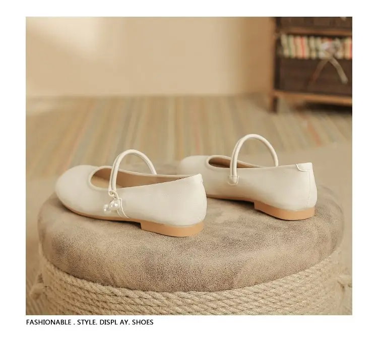 Women's Soft Leather French Mary Jane Shoes White Pearl — feature 13