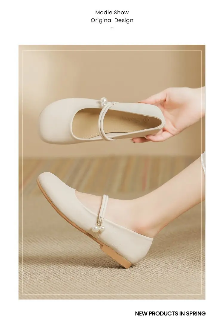 Women's Soft Leather French Mary Jane Shoes White Pearl — feature 7