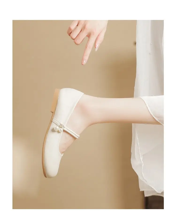 Women's Soft Leather French Mary Jane Shoes White Pearl — feature 8