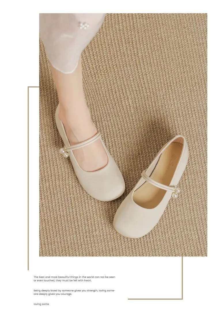 Women's Soft Leather French Mary Jane Shoes White Pearl — feature 9