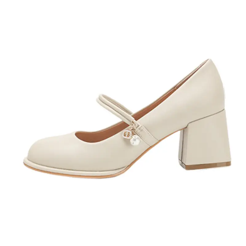 Women French Soft Leather Mary Jane Heels White 2024 - Image 6