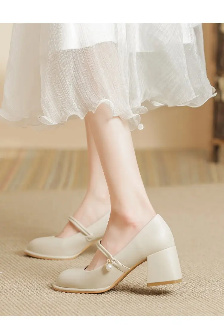 Women French Soft Leather Mary Jane Heels White 2024 — feature 10