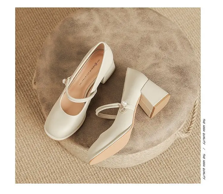 Women French Soft Leather Mary Jane Heels White 2024 — feature 12