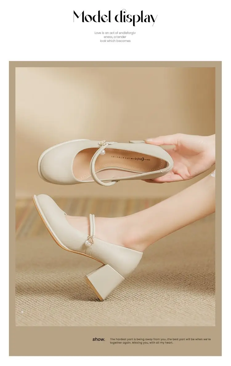 Women French Soft Leather Mary Jane Heels White 2024 — feature 6