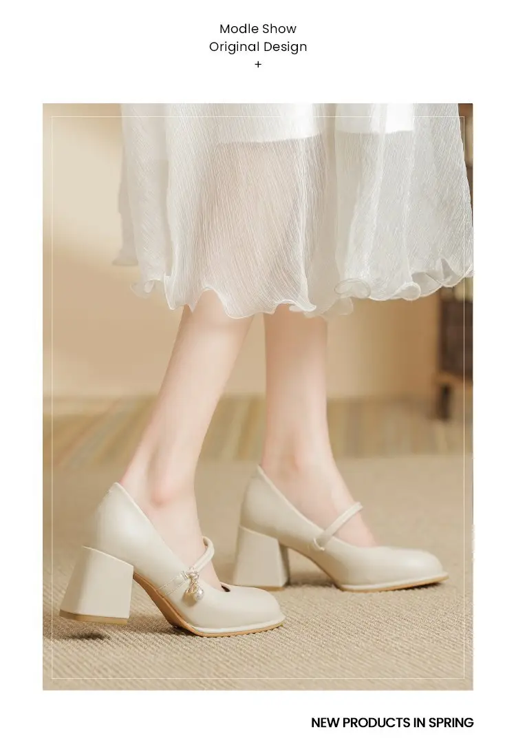 Women French Soft Leather Mary Jane Heels White 2024 — feature 7