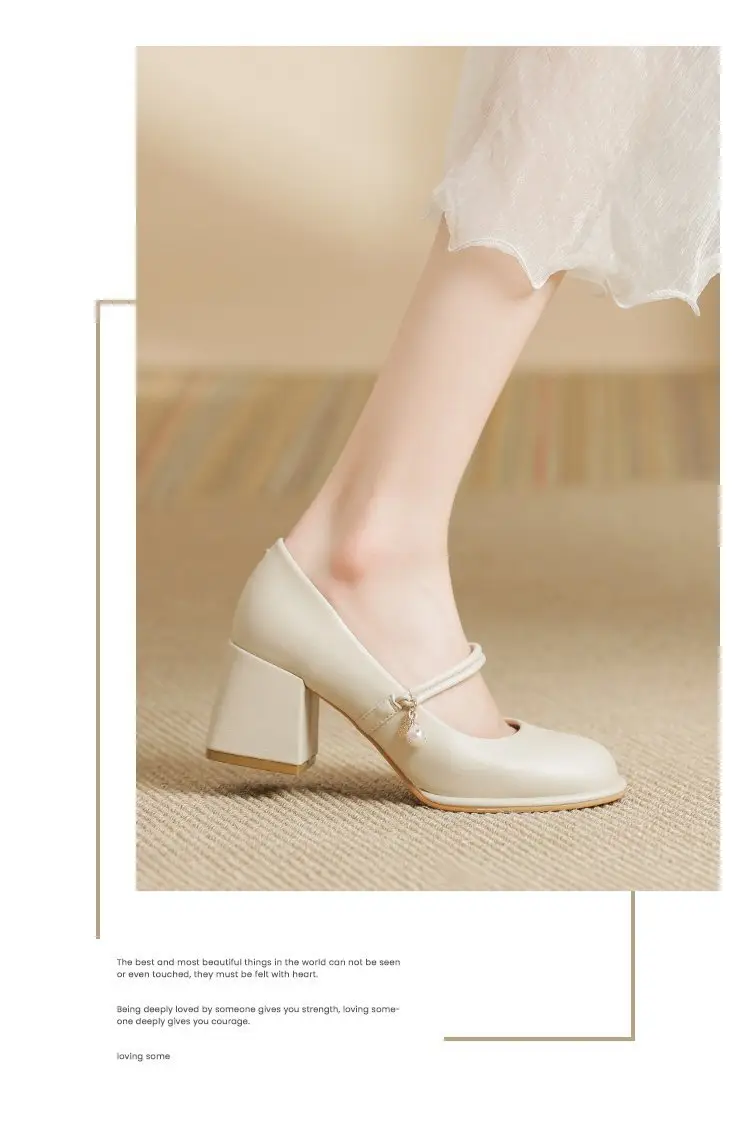 Women French Soft Leather Mary Jane Heels White 2024 — feature 9