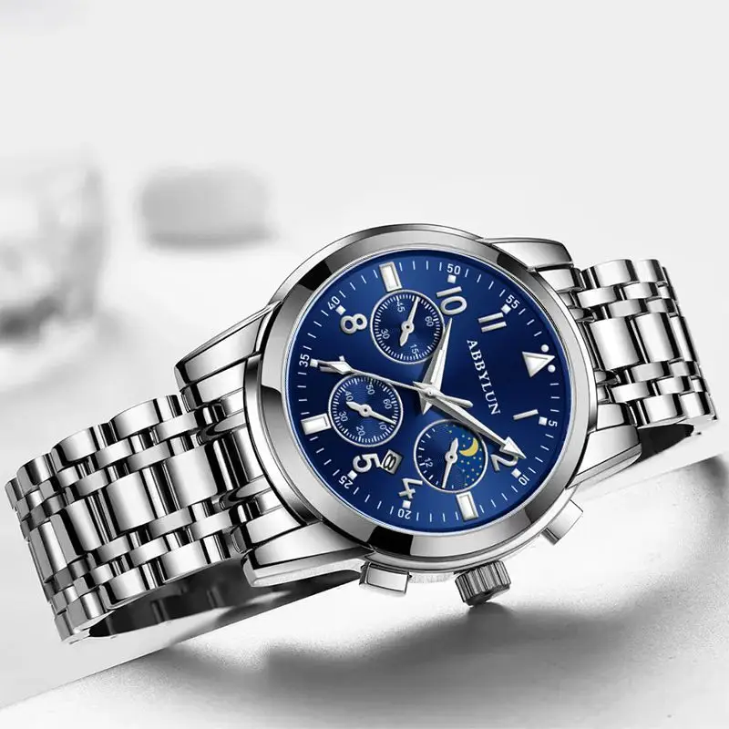 Abbylun Men's Chronograph Watch with Calendar & Leather Strap - Image 9