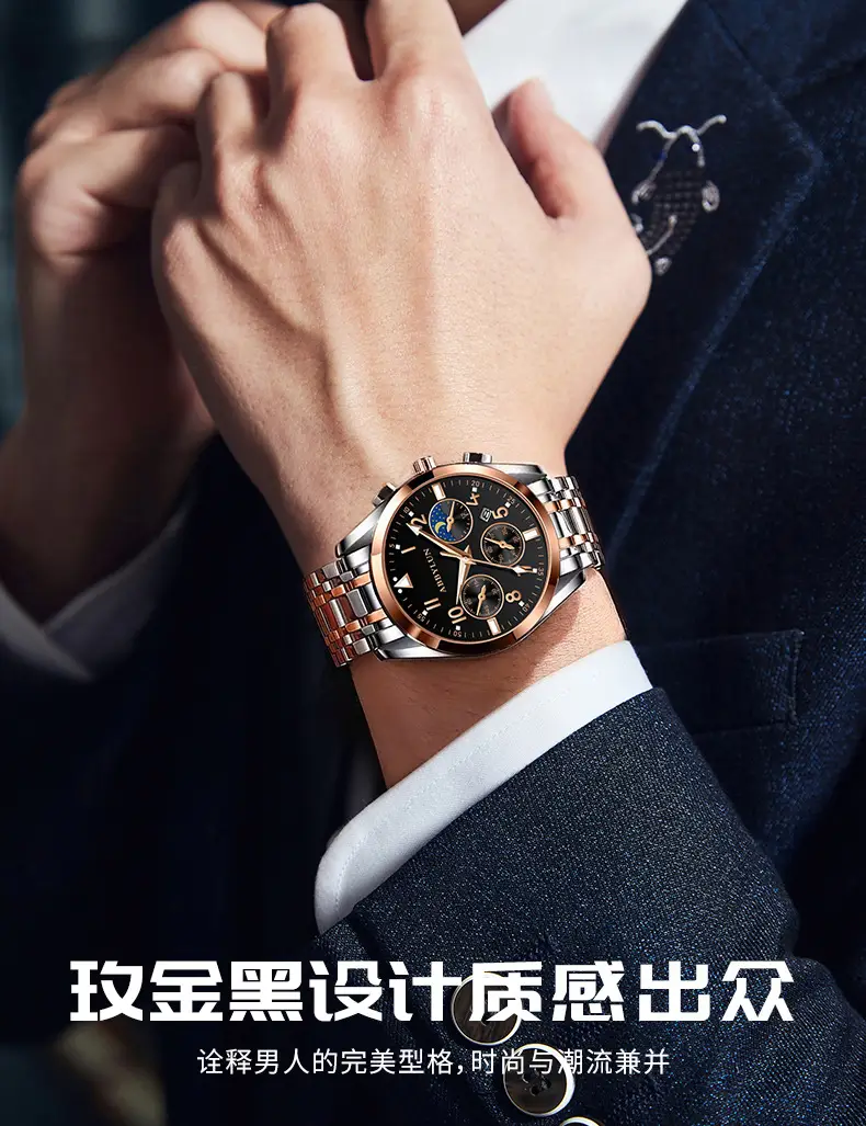Abbylun Men's Chronograph Watch with Calendar & Leather Strap — feature 1