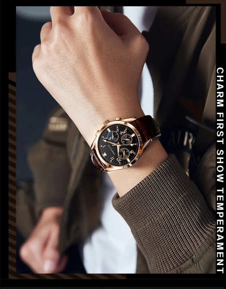 Abbylun Men's Chronograph Watch with Calendar & Leather Strap — feature 13