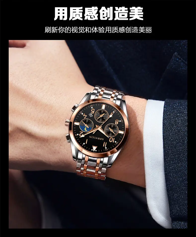 Abbylun Men's Chronograph Watch with Calendar & Leather Strap — feature 14