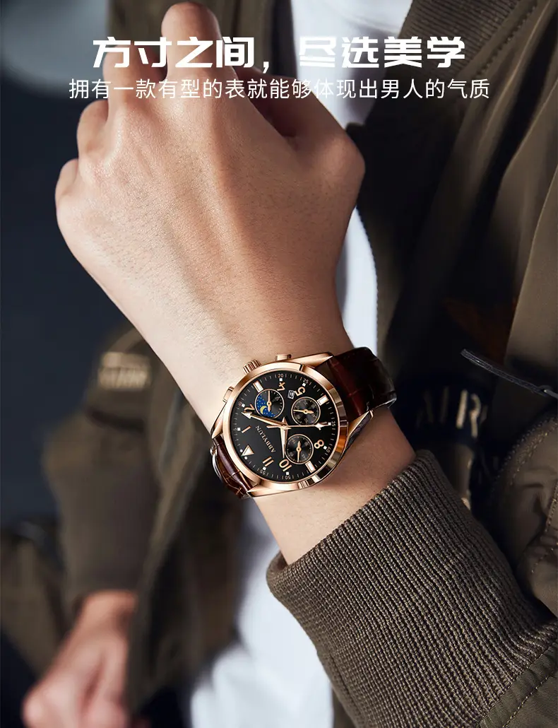 Abbylun Men's Chronograph Watch with Calendar & Leather Strap — feature 3