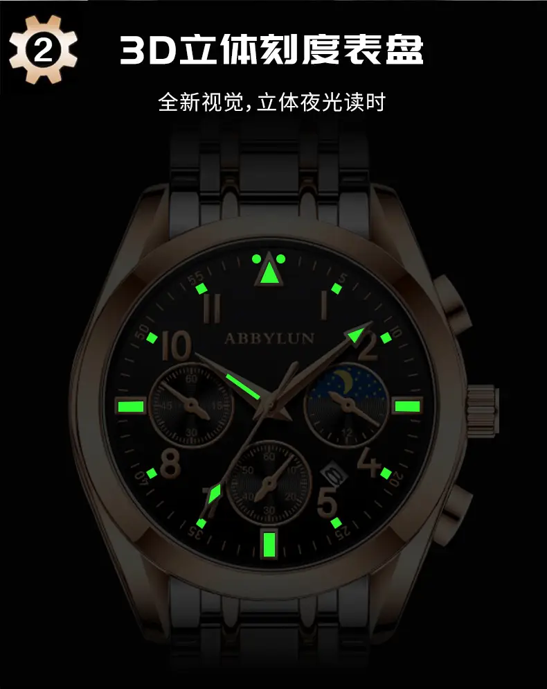 Abbylun Men's Chronograph Watch with Calendar & Leather Strap — feature 5