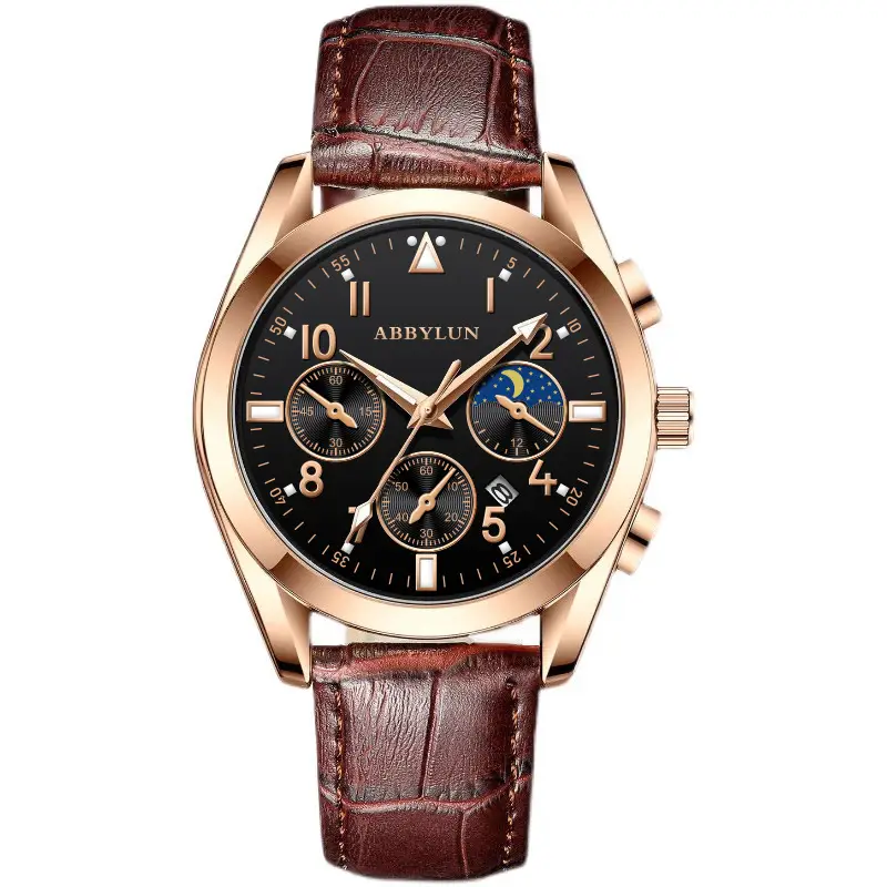 Abbylun Men's Chronograph Watch with Calendar & Leather Strap - Image 4