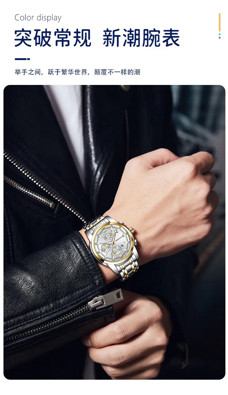 Abbylun Men's Quartz Waterproof Luminous Watch Silver Gold — feature 11