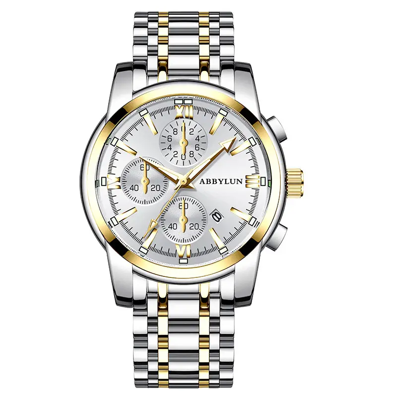 Abbylun Men's Quartz Waterproof Luminous Watch Silver Gold - Image 2