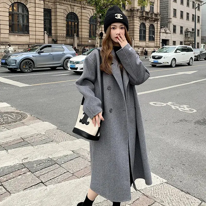 Women Woolen Outfit Cream Long Coat 2024 - Image 9