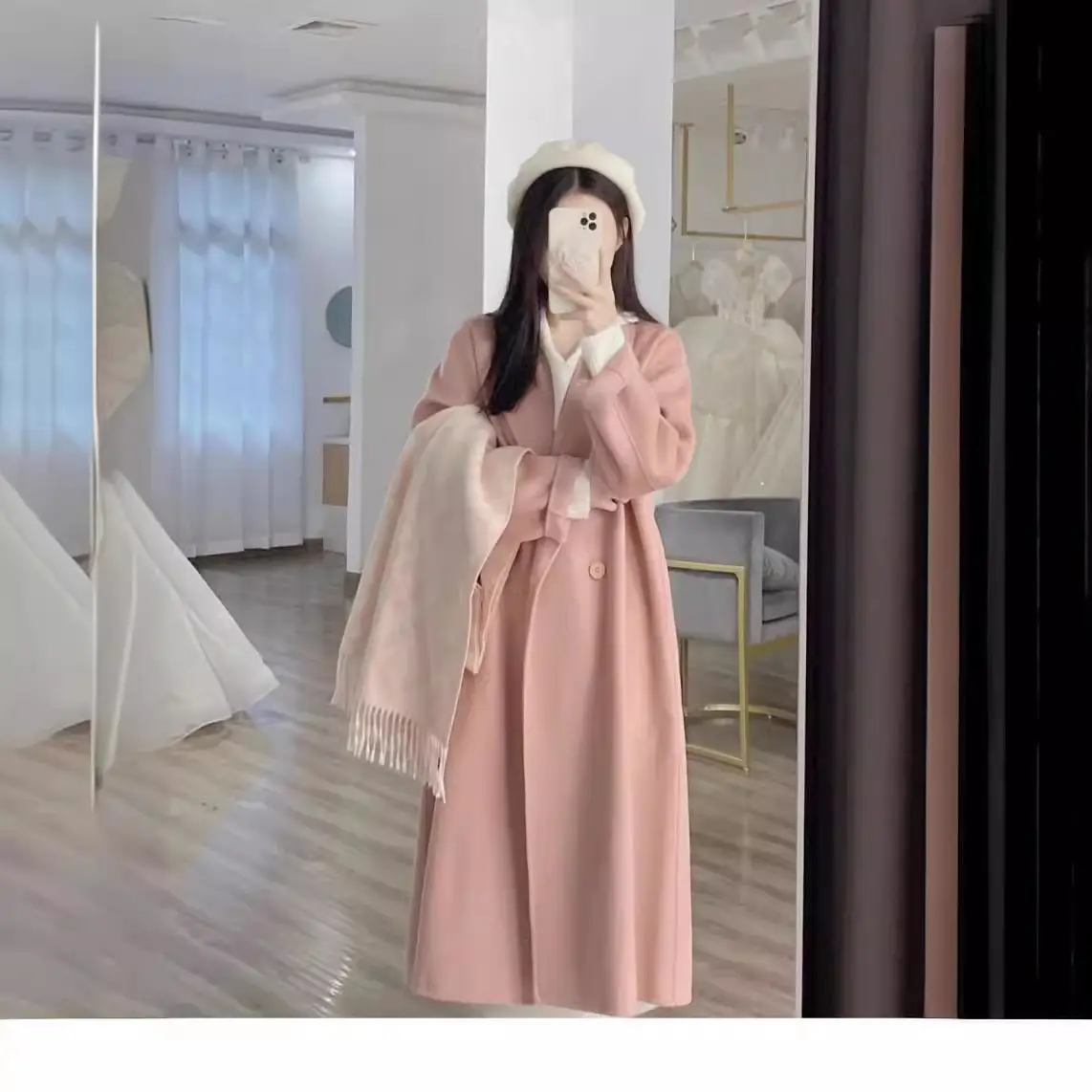 Women Woolen Outfit Cream Long Coat 2024 - Image 10