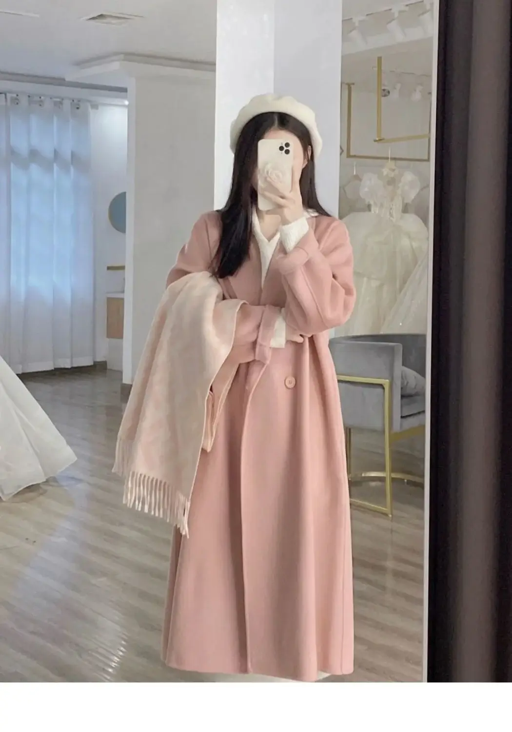 Women Woolen Outfit Cream Long Coat 2024 — feature 12