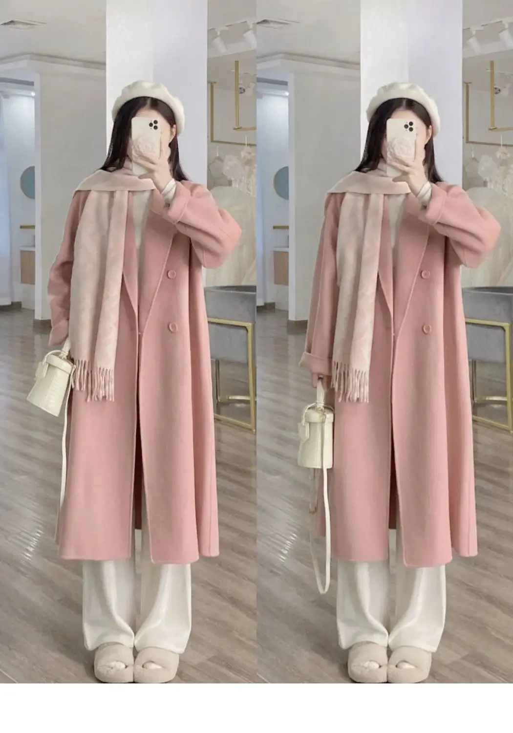 Women Woolen Outfit Cream Long Coat 2024 — feature 13