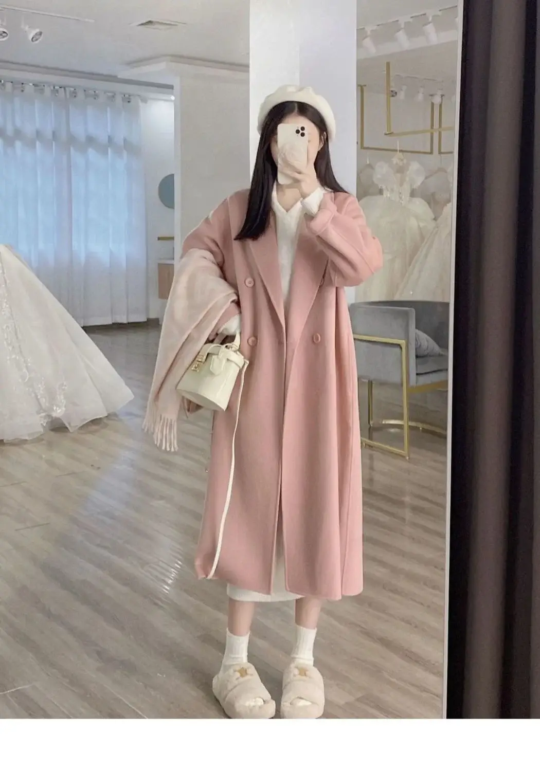 Women Woolen Outfit Cream Long Coat 2024 — feature 14