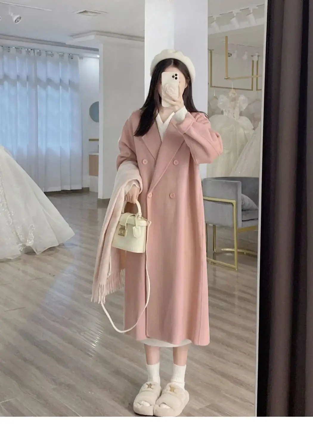 Women Woolen Outfit Cream Long Coat 2024 — feature 15