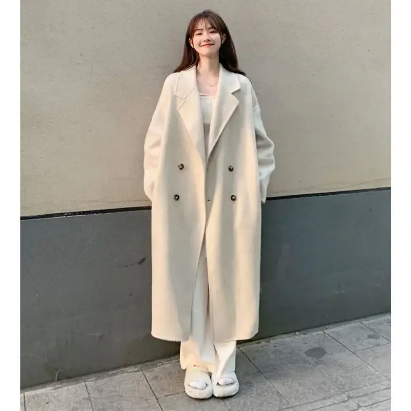 Women Woolen Outfit Cream Long Coat 2024 — feature 2