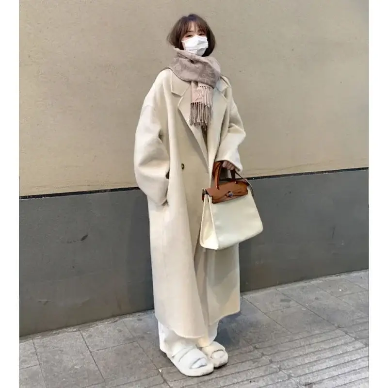 Women Woolen Outfit Cream Long Coat 2024 — feature 3