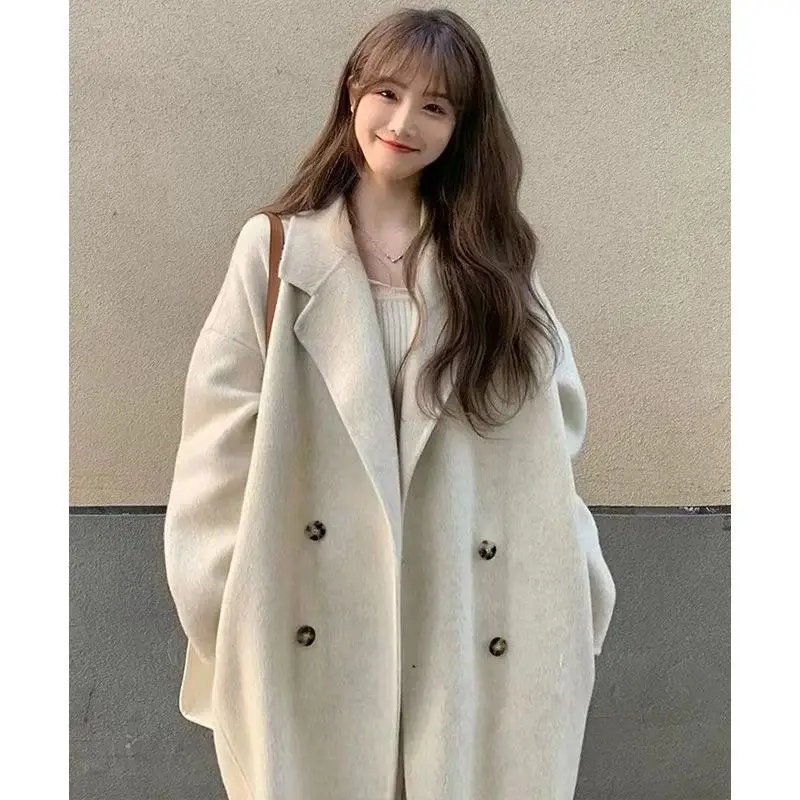 Women Woolen Outfit Cream Long Coat 2024 — feature 4