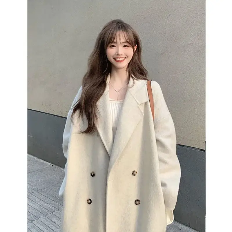 Women Woolen Outfit Cream Long Coat 2024 — feature 7