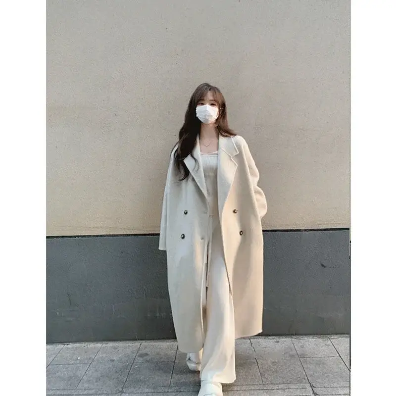 Women Woolen Outfit Cream Long Coat 2024 — feature 8