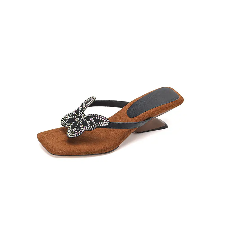 French Style Beautiful High Heel Sandals Women's Summer Outwear Fashionable Bow Rhinestone Sandals Flip Flops - Image 7