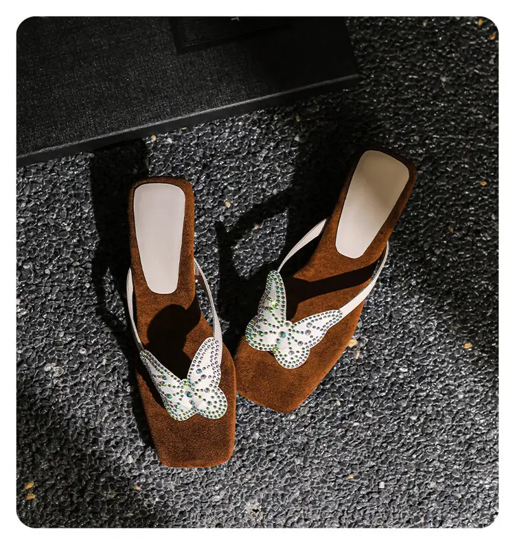 French Style Beautiful High Heel Sandals Women's Summer Outwear Fashionable Bow Rhinestone Sandals Flip Flops — feature 13