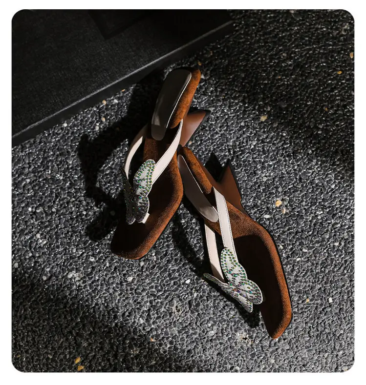 French Style Beautiful High Heel Sandals Women's Summer Outwear Fashionable Bow Rhinestone Sandals Flip Flops — feature 14