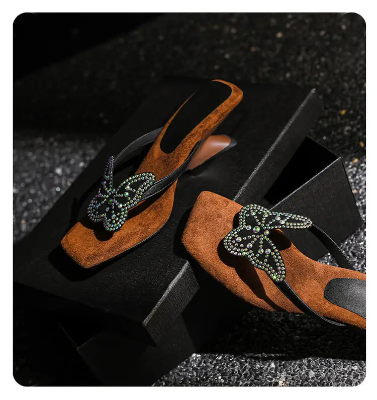 French Style Beautiful High Heel Sandals Women's Summer Outwear Fashionable Bow Rhinestone Sandals Flip Flops — feature 15