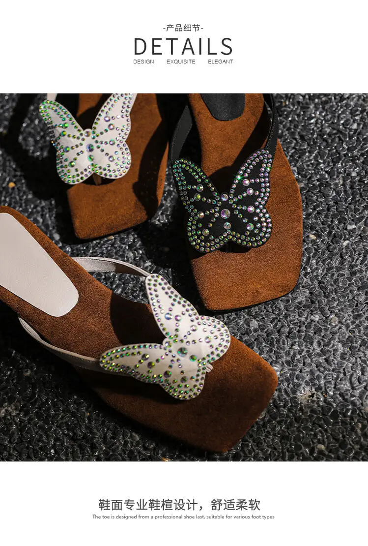 French Style Beautiful High Heel Sandals Women's Summer Outwear Fashionable Bow Rhinestone Sandals Flip Flops — feature 17
