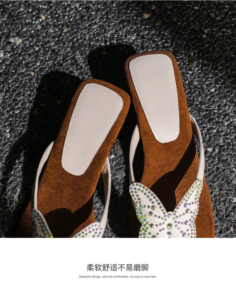 French Style Beautiful High Heel Sandals Women's Summer Outwear Fashionable Bow Rhinestone Sandals Flip Flops — feature 18