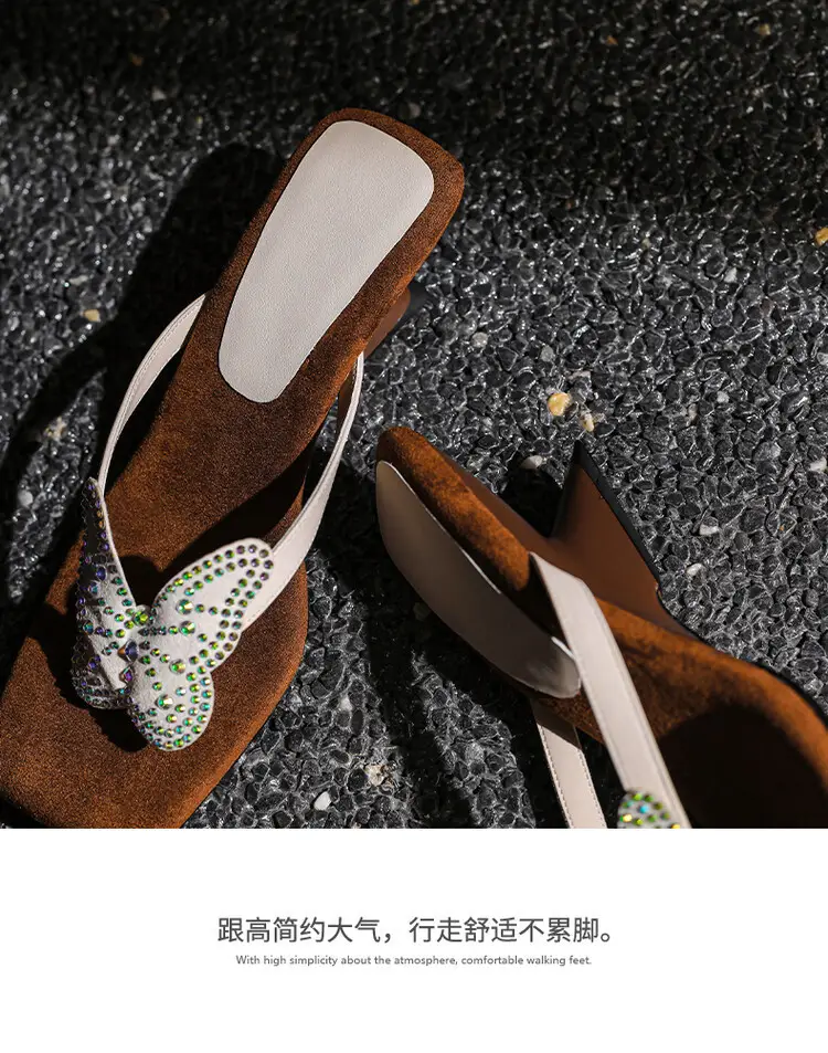 French Style Beautiful High Heel Sandals Women's Summer Outwear Fashionable Bow Rhinestone Sandals Flip Flops — feature 19