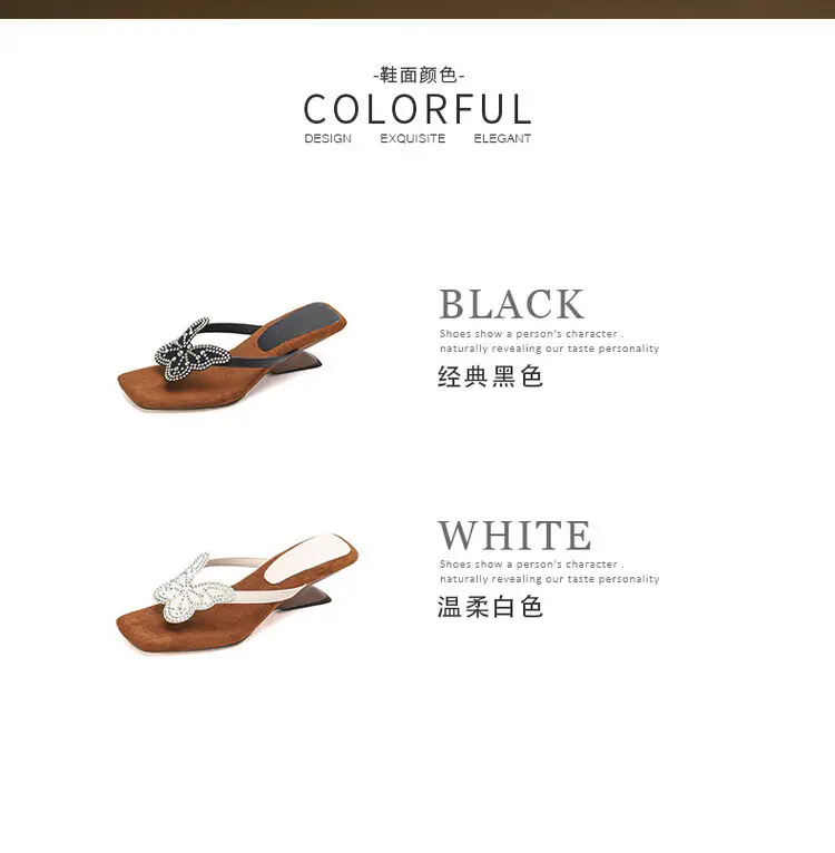 French Style Beautiful High Heel Sandals Women's Summer Outwear Fashionable Bow Rhinestone Sandals Flip Flops — feature 2